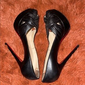 Christian Louboutin Black Leather Peep-Toe Stiletto Pumps with Red Soles